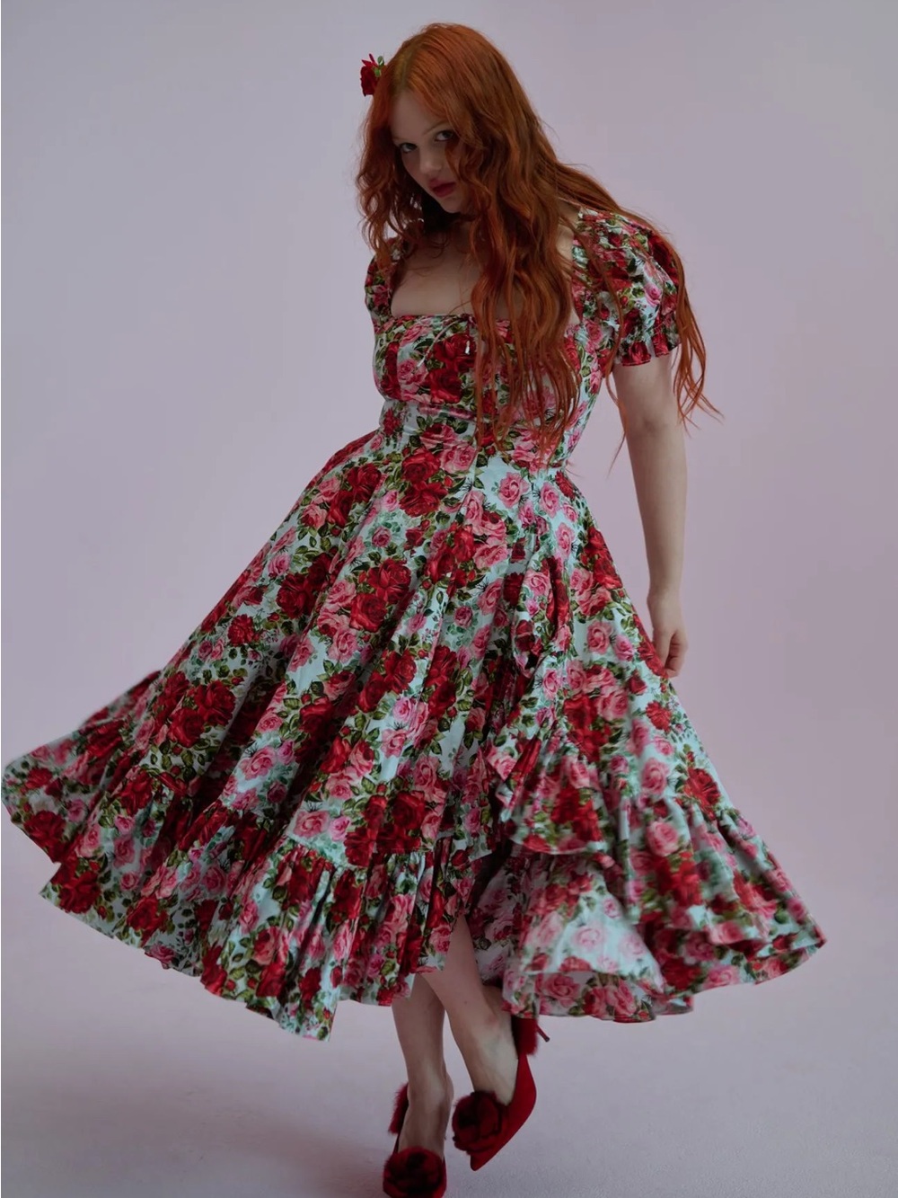 Selkie Roses are red foxglove with corset Midi Dress